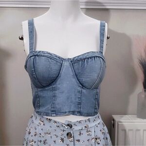 BOG COLLECTIVE Denim Bustier Padded Crop Top